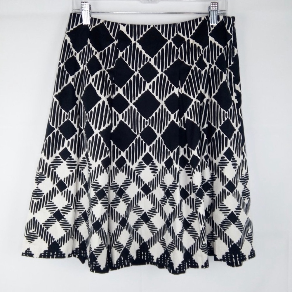 Talbots Black & White Pattern Pleated Cotton A-Line Skirt Size 16W Side Zip